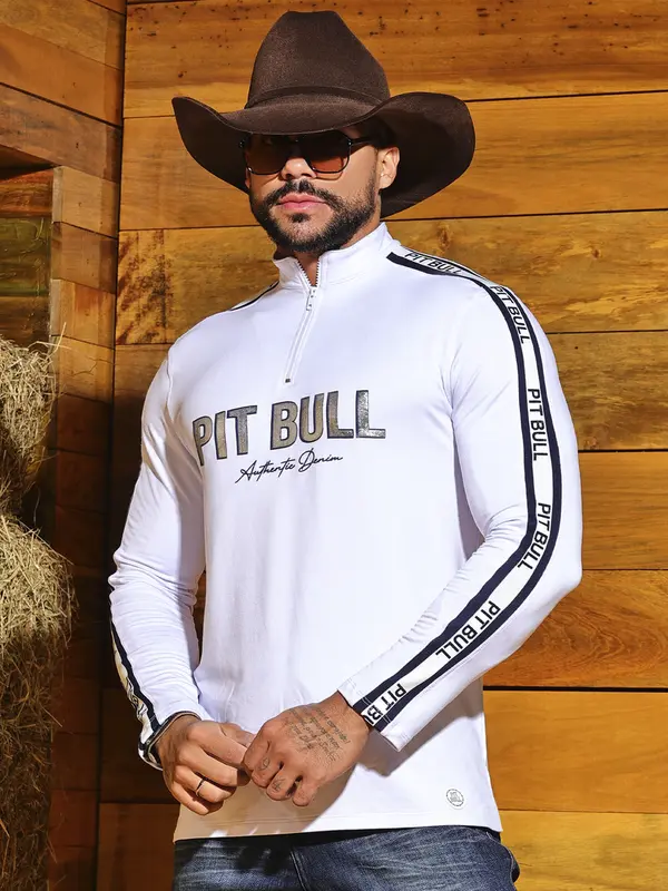 Camiseta Masculina Gola Alta Autêntica e Elegante com Estampa em Relevo Pit Bull Jeans Luxo