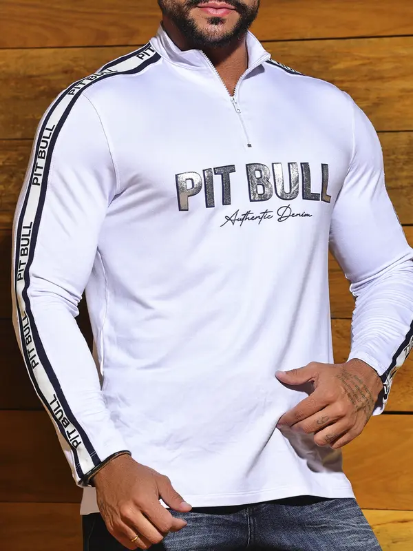 Camiseta Masculina Gola Alta Autêntica e Elegante com Estampa em Relevo Pit Bull Jeans Luxo