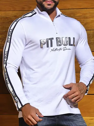 Camiseta Masculina Gola Alta Autêntica e Elegante com Estampa em Relevo Pit Bull Jeans Luxo