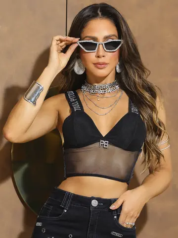 Cropped Sofisticado e Realçador com Elásticos Personalizados Pit Bull Jeans Luxo