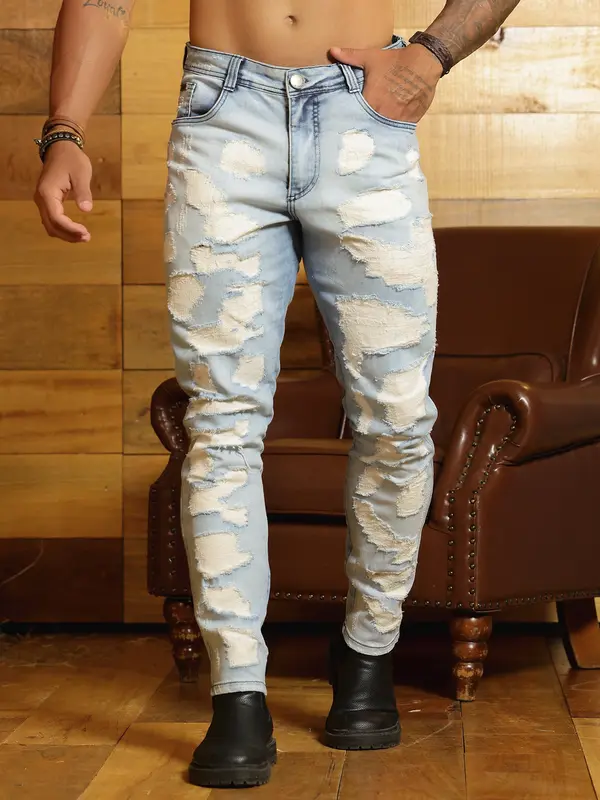 Calça Masculina Sofisticada e Confortável com Detalhes Destroyeds Pit Bull Jeans Luxo