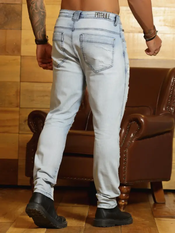 Calça Masculina Sofisticada e Confortável com Detalhes Destroyeds Pit Bull Jeans Luxo
