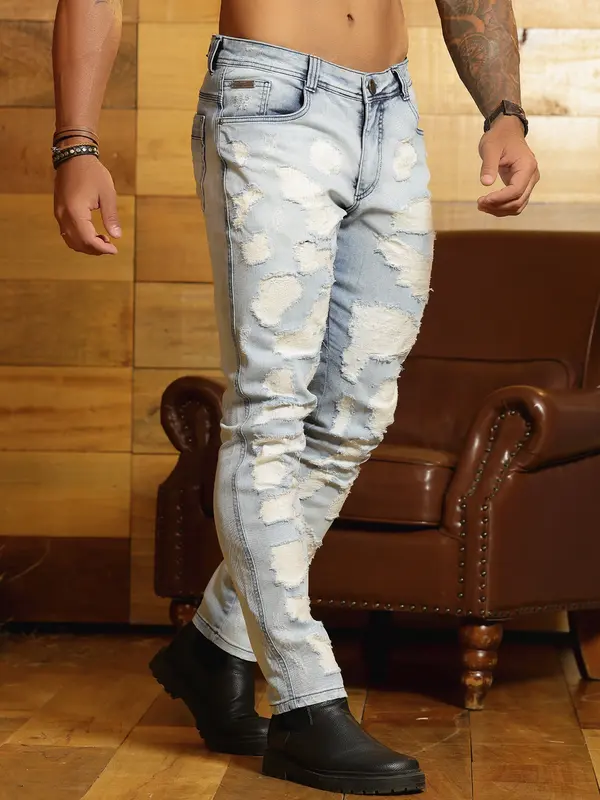 Calça Masculina Sofisticada e Confortável com Detalhes Destroyeds Pit Bull Jeans Luxo