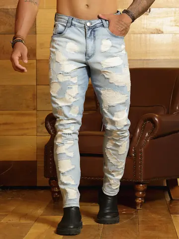 Calça Masculina Sofisticada e Confortável com Detalhes Destroyeds Pit Bull Jeans Luxo