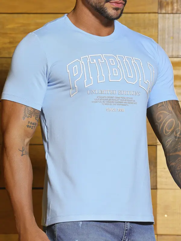 Camiseta Masculina Autêntica e Casual com Estampa em Relevo Pit Bull Jeans Luxo