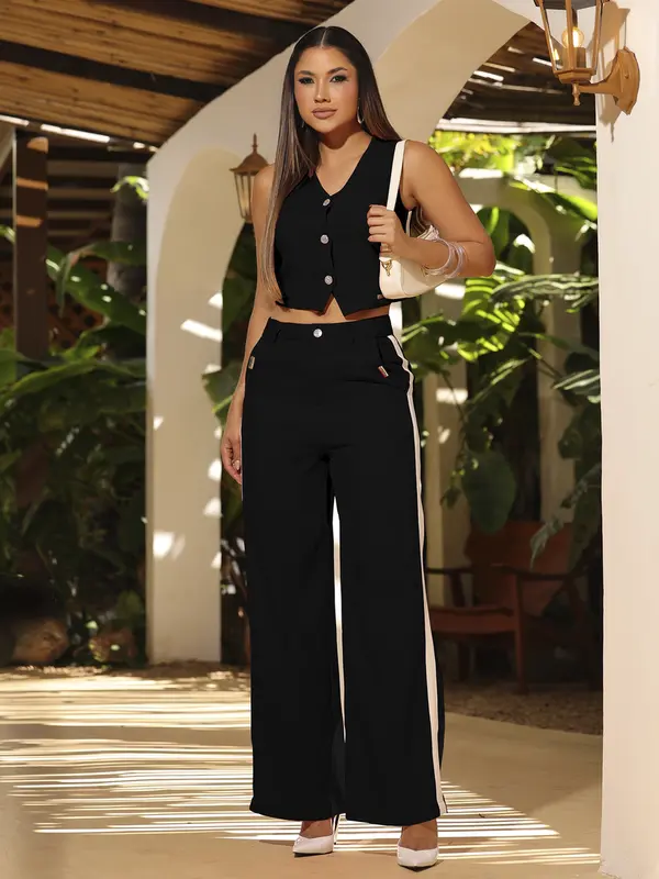 Conjunto Colete e Calça Empório Pit Bull Elegante e Versátil com Recortes Laterais