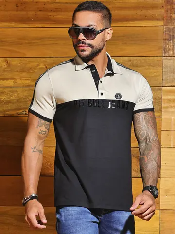 Polo Masculina Sofisticada e Autêntica com Estampa Frontal Pit Bull Jeans Luxo
