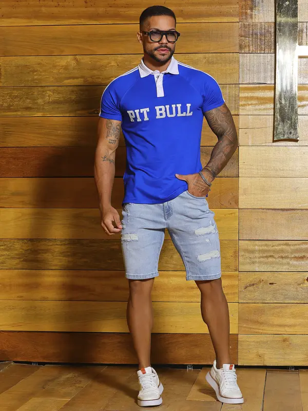 Camiseta Gola Polo Sofisticada e Casual com Estampa em Relevo Pit Bull Jeans Luxo