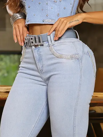 Calça Skinny Sofisticada e Modeladora com Cinto Personalizado Pit Bull Jeans Luxo