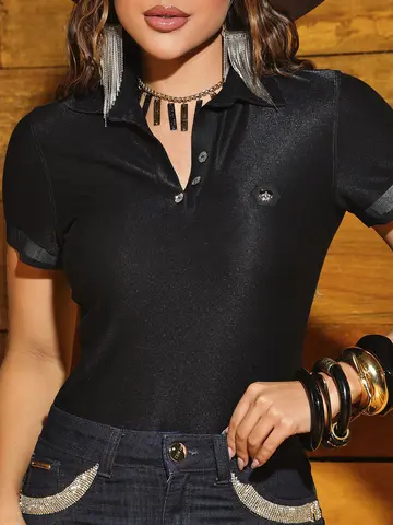 Polo Feminina Sofisticada e Casual com Toque de Brilho Pit Bull Jeans Luxo