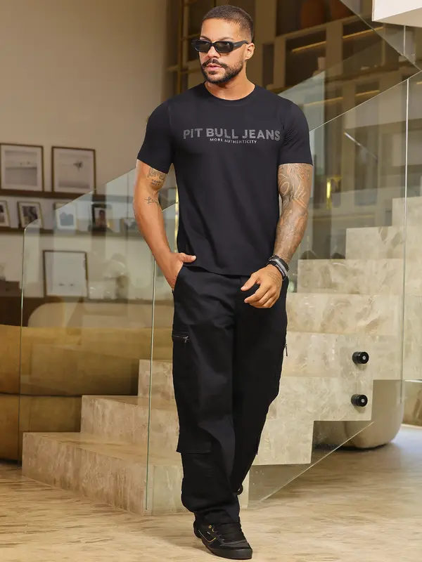 Calça Baggy Masculina Estilosa e Confortável com Bolsos Cargo Pit Bull Jeans Luxo