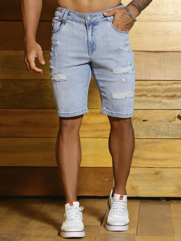Bermuda Masculina Autêntica e Versátil com Detalhes Destroyeds Pit Bull Jeans Luxo