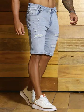 Bermuda Masculina Autêntica e Versátil com Detalhes Destroyeds Pit Bull Jeans Luxo