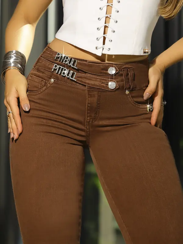 Calça Skinny Cós Largo Sofisticada e Modeladora com Detalhes Únicos Pit Bull Jeans Luxo