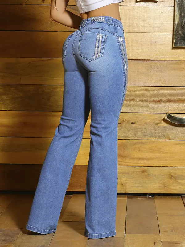 Calça Flare Elegante e Estilosa com Lateral de Strass Pit Bull Jeans Luxo