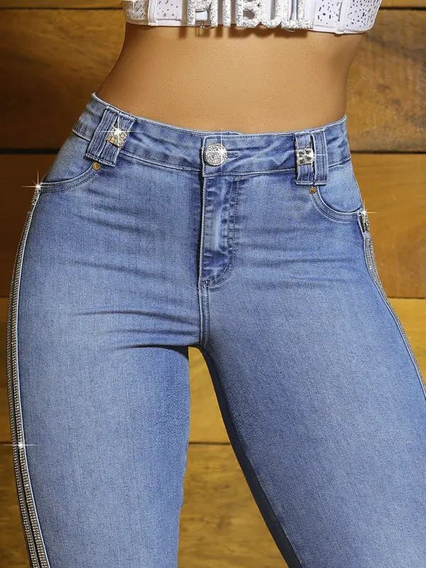 Calça Flare Elegante e Estilosa com Lateral de Strass Pit Bull Jeans Luxo