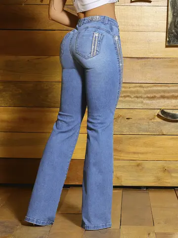 Calça Flare Elegante e Estilosa com Lateral de Strass Pit Bull Jeans Luxo