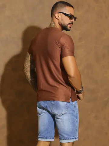Camiseta Masculina Gola V Autêntica e Confortável com Elástico Pit Bull Jeans Luxo