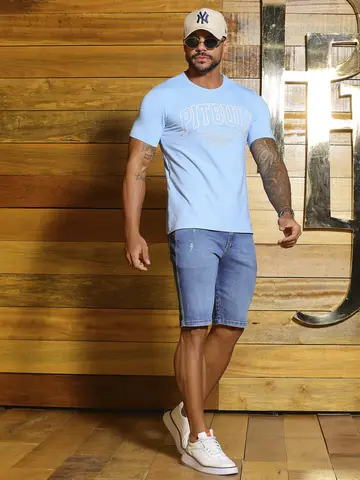 Bermuda Masculina Autêntica e Casual com Detalhe a Laser Pit Bull Jeans Luxo