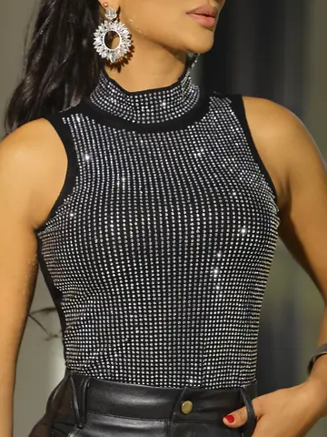 Blusa Gola Alta Elegante e Luxuosa com Pedrarias Pit Bull Jeans Luxo