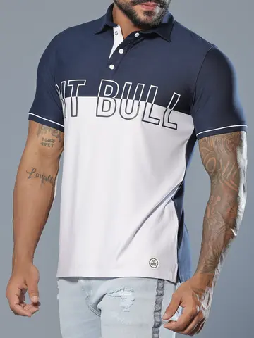 Polo Masculina Elegante e Casual com Estampa em Relevo Pit Bull Jeans Luxo
