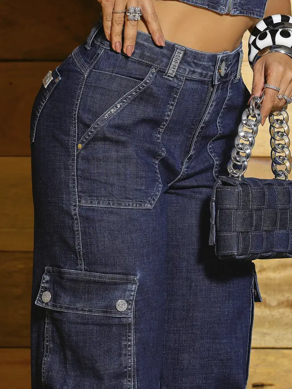Calça Wide Leg Estilosa com Bolsos Cargo e Faixas Personalizadas Pit Bull Jeans Luxo