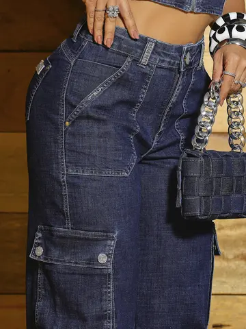 Calça Wide Leg Estilosa com Bolsos Cargo e Faixas Personalizadas Pit Bull Jeans Luxo