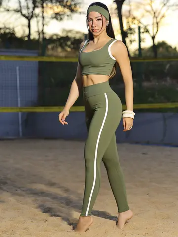 Conjunto Top e Legging Modelador e Casual com Listra Laterais Pit Bull Jeans Fitness