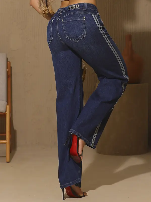 Calça Wide Leg Sofisticada e Casual com Detalhes Laterais Pit Bull Jeans Luxo
