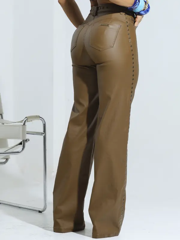 Calça Wide Leg Color Elegante e Modeladora com Cinto Personalizado Pit Bull Jeans Luxo
