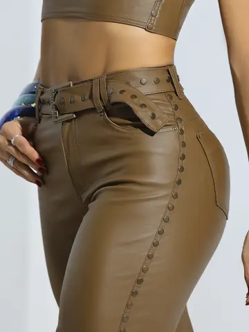 Calça Wide Leg Color Elegante e Modeladora com Cinto Personalizado Pit Bull Jeans Luxo