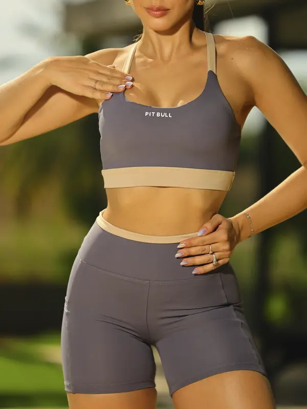 Conjunto Top e Bermuda Modelador e Casual Pit Bull Jeans Fitness