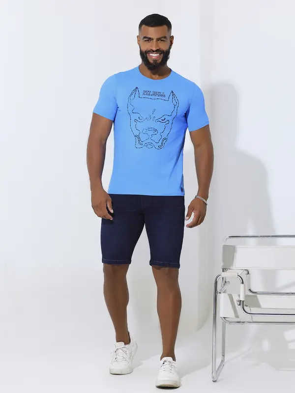 Camiseta Gola O Casual e Confortável com Estampa em Relevo Pit Bull Jeans Luxo