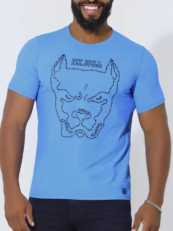Camiseta Gola O Casual e Confortável com Estampa em Relevo Pit Bull Jeans Luxo