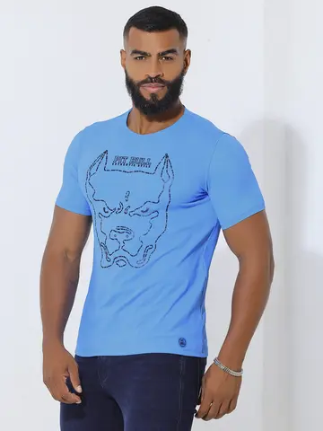 Camiseta Gola O Casual e Confortável com Estampa em Relevo Pit Bull Jeans Luxo