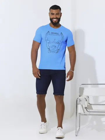 Camiseta Gola O Casual e Confortável com Estampa em Relevo Pit Bull Jeans Luxo