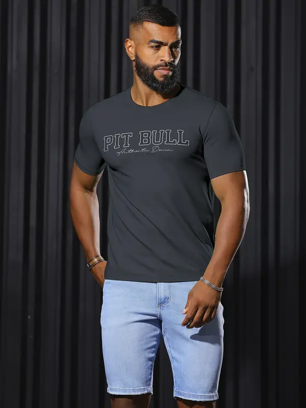 Camiseta Gola O Autêntica e Casual com Estampa em Relevo Pit Bull Jeans Luxo