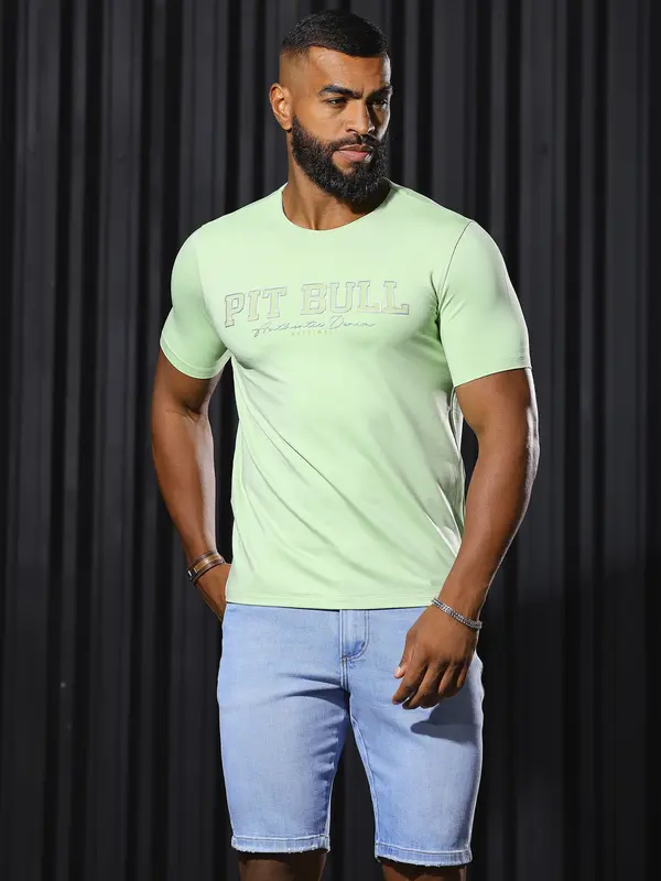 Camiseta Gola O Autêntica e Casual com Estampa em Relevo Pit Bull Jeans Luxo