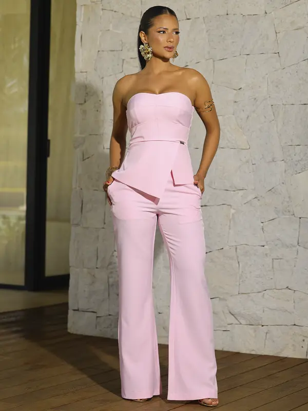 Conjunto Blusa Tomara que Caia e Calça Flare Elegante Empório Pit Bull