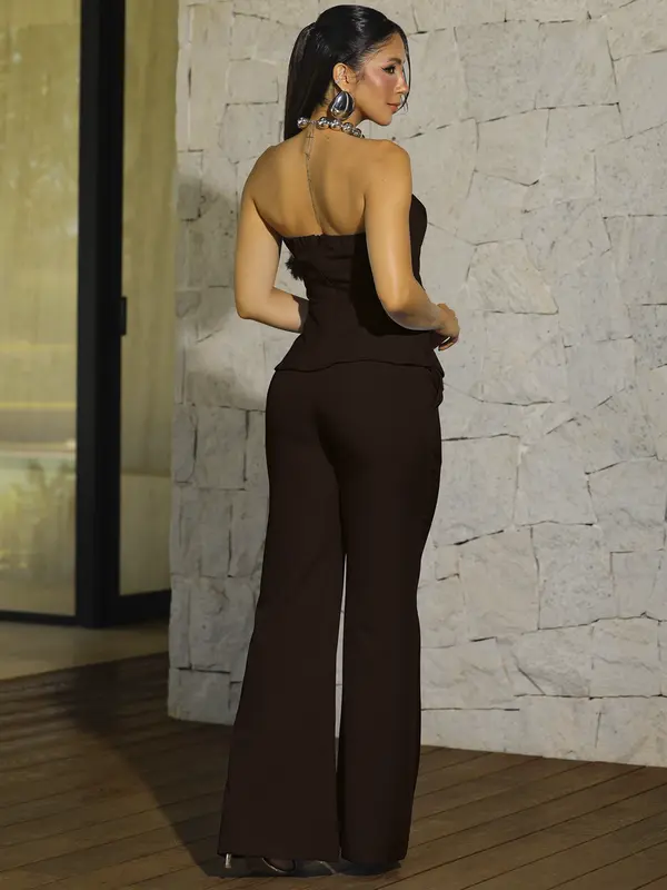 Conjunto Blusa Tomara que Caia e Calça Flare Elegante Empório Pit Bull
