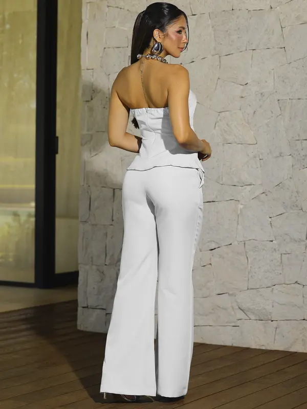 Conjunto Blusa Tomara que Caia e Calça Flare Elegante Empório Pit Bull