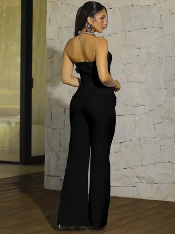 Conjunto Blusa Tomara que Caia e Calça Flare Elegante Empório Pit Bull
