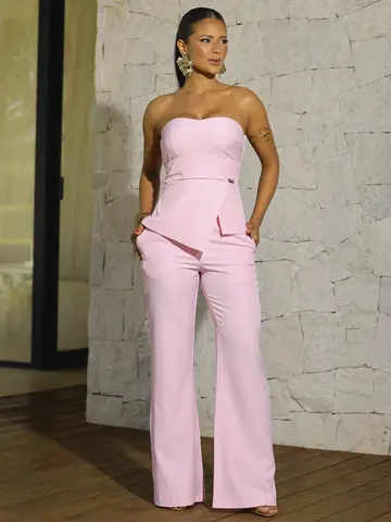 Conjunto Blusa Tomara que Caia e Calça Flare Elegante Empório Pit Bull