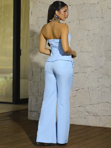 Conjunto Blusa Tomara que Caia e Calça Flare Elegante Empório Pit Bull