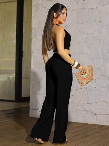 Conjunto Blusa Frente Única e Calça Wide Leg com Design Elegante Empório Pit Bull