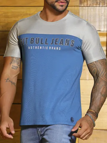 Camiseta Gola O Autêntica e Estilosa com Estampa Metalizada Pit Bull Jeans Luxo