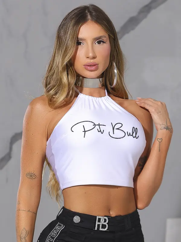 Cropped Sofisticado e Casual com Escrita em Relevo Pit Bull Jeans Luxo