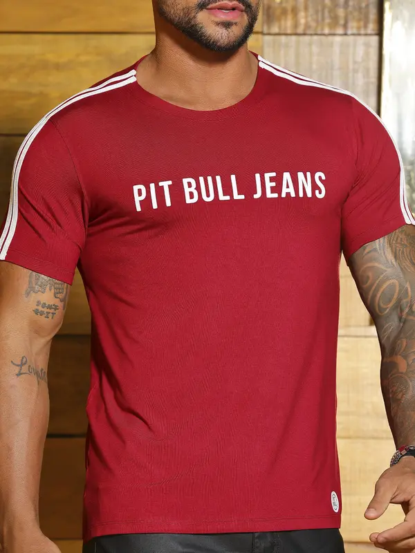 Camiseta Gola O Versátil e Confortável com Detalhes nos Ombros Pit Bull Jeans Luxo