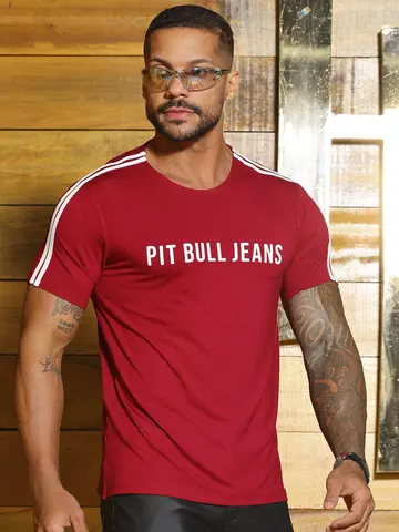 Camiseta Gola O Versátil e Confortável com Detalhes nos Ombros Pit Bull Jeans Luxo