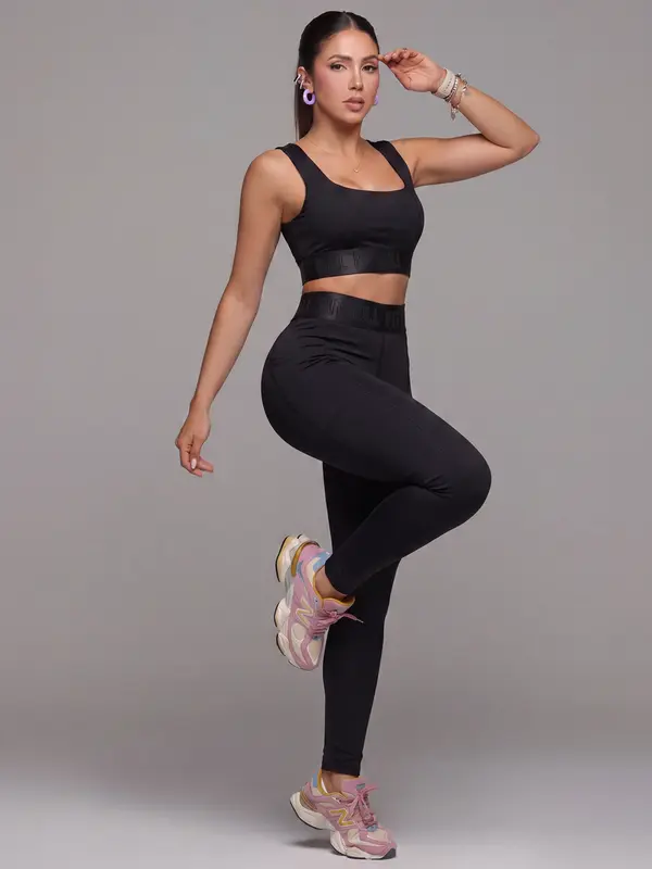 Conjunto Top e Legging Sofisticado com Elástico Pit Bull Jeans Fitness